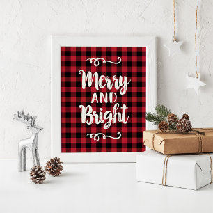 Merry and Bright Rustic Red Pset Holiday Wall Poster