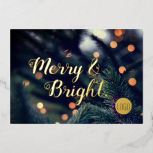 Merry and bright script Pine Holiday lampen Folie Feestdagenkaart