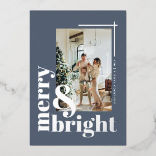 Merry and Bright Simple Photo Dusty Blue Folie Feestdagenkaart