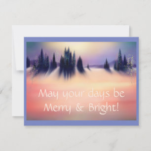 Merry and Bright Snowy Winter Landscape Art Feestdagenkaart