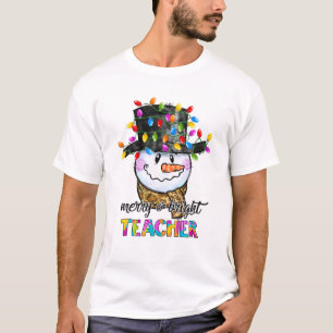 Merry and Bright Teacher Snowman Kerstlight F T-shirt