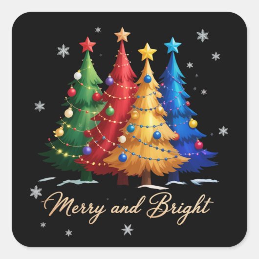 Merry and Bright Trees Christmas Holiday Gift Cute Vierkante Sticker (Voorkant)