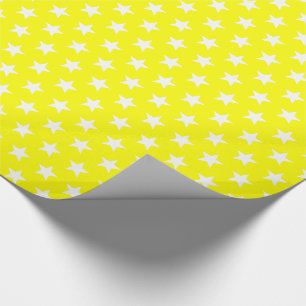 Merry and Bright White Stars on Yellow Holiday Cadeaupapier