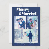 Merry and Married 3 foto's Collage Bruiloftsblauw Feestdagenkaart (Voorkant)