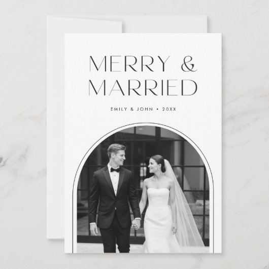 Merry And Married Black And White Photo Christmas Feestdagenkaart (Voorkant)