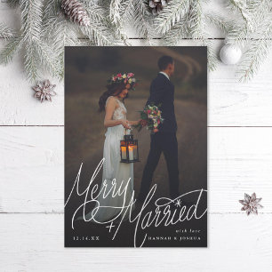 Merry and Married Hand-Lettering Foto Feestdagenkaart