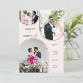 Merry and Married Modern Arch Pas getrouwd 3 Foto Feestdagenkaart (Staand voorkant)