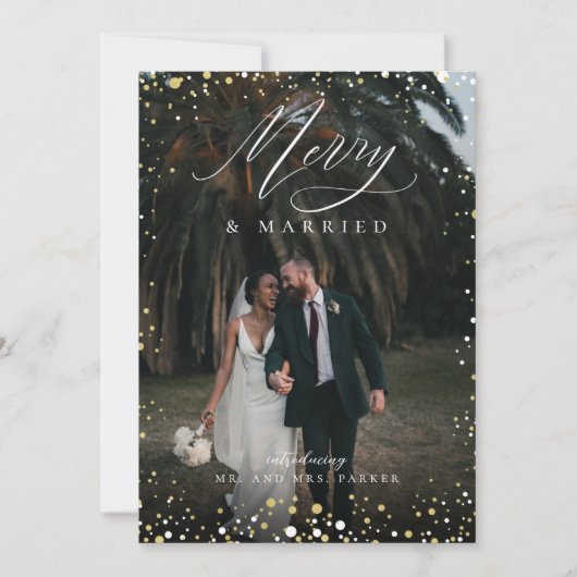 Merry and Married Pas getrouwd Mr. en Mrs. Feestdagenkaart (Voorkant)