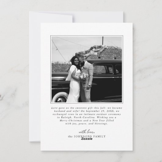 Merry and Married Pas getrouwd script voor kerst Feestdagenkaart (Achterkant)