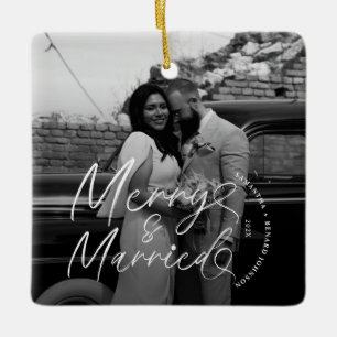 Merry and Married Pas getrouwd script voor kerst Keramisch Ornament