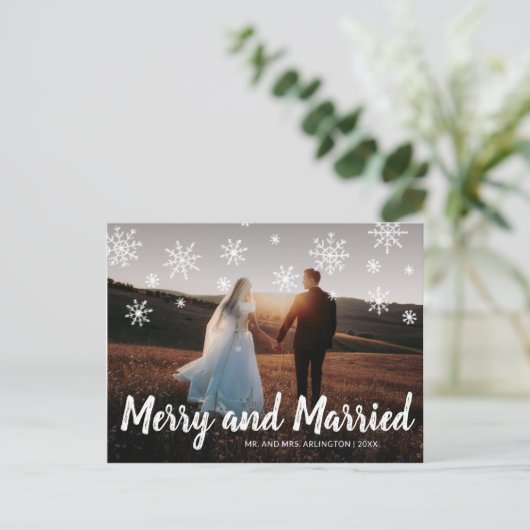 Merry and Married Photo Newylwed Kerstmis Feestdagenkaart (Staand voorkant)
