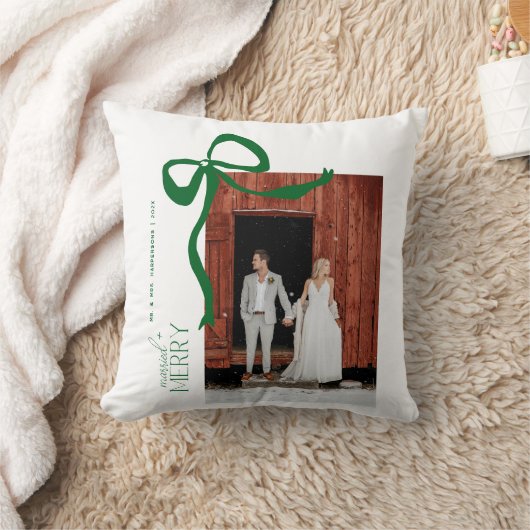 Merry and Married Script 2 Photos Christmas Bow Kussen (Deken)