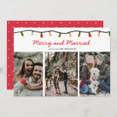Merry and Married Script Christmas Lights | Photo Feestdagenkaart (Voorkant / Achterkant)