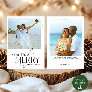 Merry and Married Script Foto Passen getrouwd Feestdagenkaart