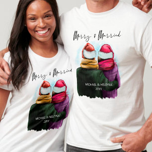 Merry and Married Script Koppel Kerstmis T-shirt