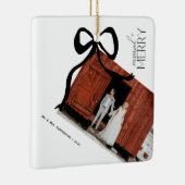 Merry and Married Script Photo Christmas Bow Keramisch Ornament (Rechts)