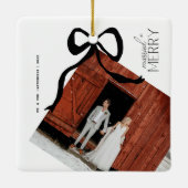 Merry and Married Script Photo Christmas Bow Keramisch Ornament (Achterkant)
