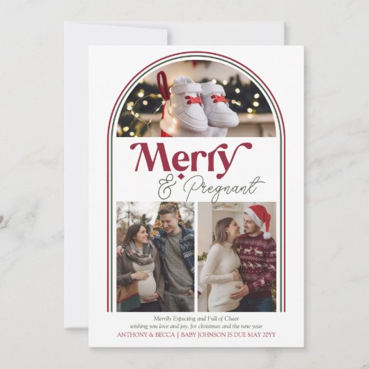Merry and Pregnant Arch Fotocollage Zwangerschap Feestdagenkaart (Voorkant)