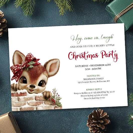 Merry baby deer Christmas cute cartoon invitation