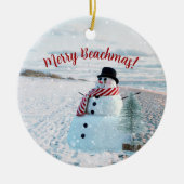 Merry Beachmas Snowy Sandy Snowman - Keramisch Ornament (Voorkant)