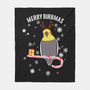 Merry Birbmas Funny Cockatiel Bird Holiday voor Ch Fleece Deken