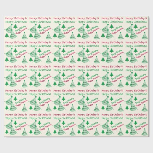 Merry Birthday en Happy Kerstmis - Xmas Bday v2 Cadeaupapier (Vlak)