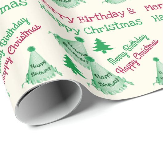 Merry Birthday en Happy Kerstmis - Xmas Bday v2 Cadeaupapier (Rol Hoek)