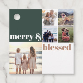 Merry & Blessed Family Christmas Photo Green Bedankjes Labels
