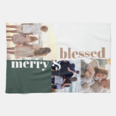 Merry & Blessed Family Christmas Photo Green Theedoek (Horizontaal)