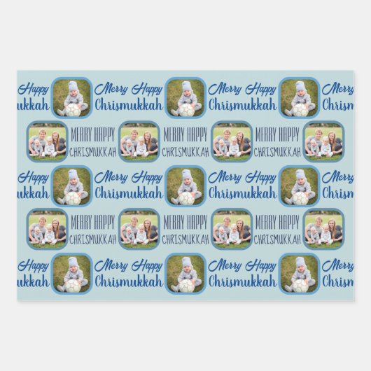 Merry Blue InterGeloof Chrismukkah Assortment Inpakpapier Vel (Voorkant)