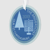 Merry Blue Interreligieuze Chrismukkah Photo Keepo Ornament (voorkant)