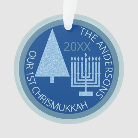 Merry Blue Interreligieuze Chrismukkah Photo Keepo Ornament (voorkant)