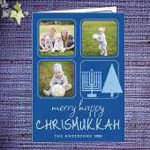 Merry Blue Interreligieuze Cute Handwriting 3 Foto Feestdagen Kaart