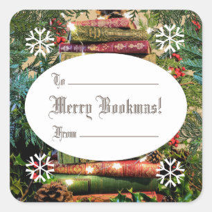 Merry Bookmas. Bladstack Square Sticker