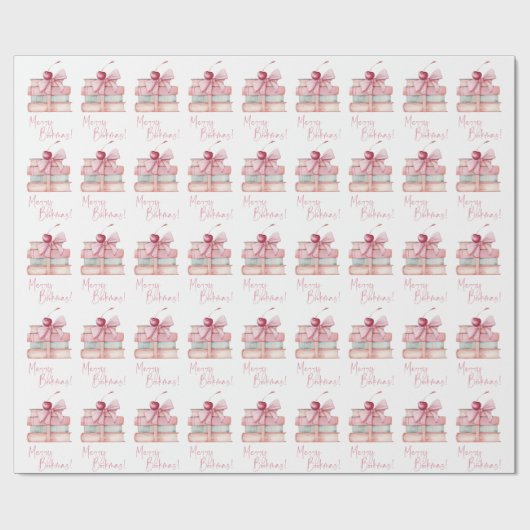 Merry Bookmas Coquette Bow Book Stack Cherry Cadeaupapier (Vlak)