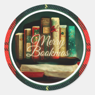 Merry Bookmas, Readers en Book Lovers Kerstmis Ronde Sticker