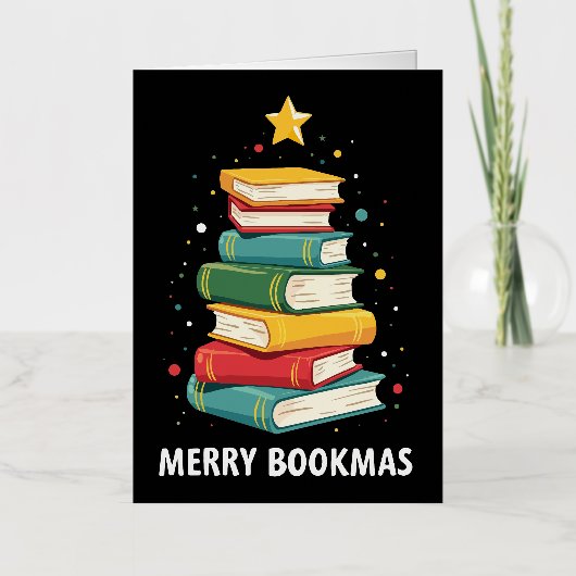 Merry Books - Feestelijke boekenstapel voor boeken Folie Wenskaart (Voorkant)