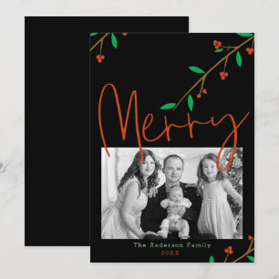 Merry Botanical Black Berry Branch Holiday Party Kaart