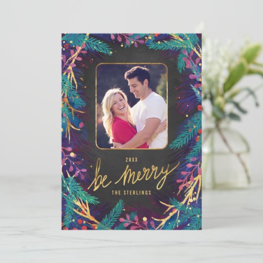 Merry Botanicals Holiday Photo Card Feestdagenkaart (Staand voorkant)
