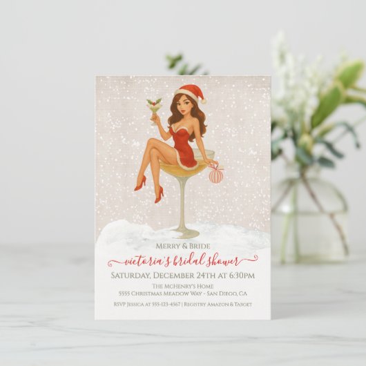 Merry & Bride Christmas Bridal Shower Kaart (Staand voorkant)