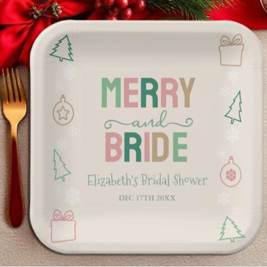 Merry & Bride Kerst Bruiloft Feest Papieren Bordje