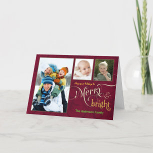 Merry & Bright 3-Foto Vakantie Kaarten Cranberry R
