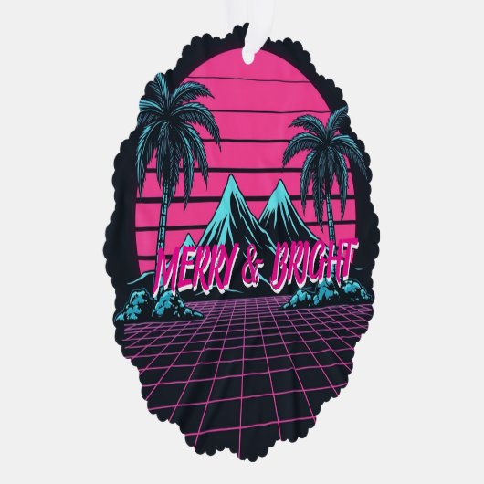 Merry & Bright 80's Night' Retro Synthwave  Ornament Kaart (Rechts)