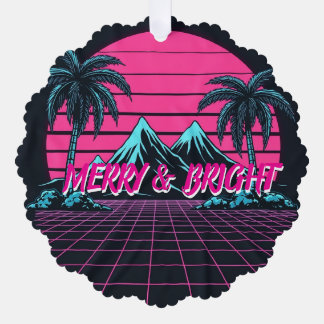 Merry & Bright 80's Night' Retro Synthwave  Ornament Kaart