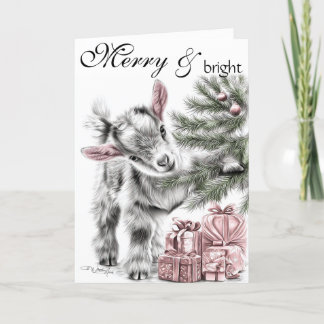 Merry & Bright - Baby Goat Christmas Feestdagen Kaart