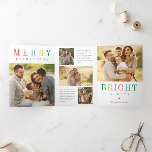 Merry Bright BEWERKBARE KLEUR Drievoudige Kerstkaa Drieluik Uitnodiging (Binnen)