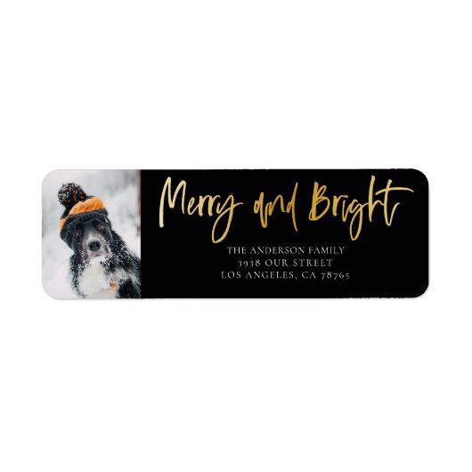 Merry & Bright Black & Gold-retouradres Etiket (Voorkant)