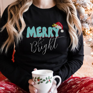 Merry Bright Blue Red Retro 80's Font Santa Hat T-shirt