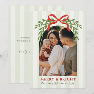 Merry & Bright Boog Groene Boog Foto Kerstmis Feestdagenkaart
