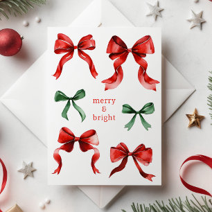 Merry Bright Bows Watercolor Kerst Feestdagenkaart